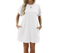 OPITUN Abiti da Donna Estivi Larghi E Fluidi Abito T-Shirt Girocollo Spiaggia con Tasca(White,Medium)