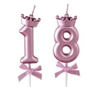 OPIURVY Candele Compleanno Oro Rosa con Corona Bambina Candeline Compleanno Particolari Numeri 18 per Festa Ragazza Donna Compleanno Nozze Anniversario Celebrazione Forniture 18 anni