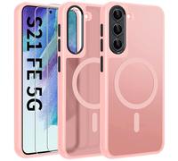 Opkiegrn Custodia magnetica per Samsung Galaxy S21 FE, compatibile con MagSafe, rosa opaco, in materiale Bayer, con 2 pellicole protettive, protezione completa della fotocamera, antiurto