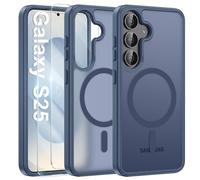 Opkiegrn Magnetica Cover per Samsung Galaxy S25/S24 con 2 Pezzi Vetro Temperato, Compatibile con MagSafe, [Antiurto Grado Militare] Custodia Posteriore Glassata Traslucida Anti-Impronte, Blu