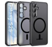 Opkiegrn Magnetica Cover per Samsung Galaxy S25/S24 con 2 Pezzi Vetro Temperato, Compatibile con MagSafe, [Antiurto Grado Militare] Custodia Posteriore Glassata Nero