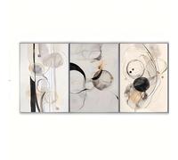 OPLKJHGF Quadro astratto su tela con cerchio in inchiostro beige, dipinto di lusso con linee pulite, decorazione neutra per interni (30x40cm x 3/cornice interna)