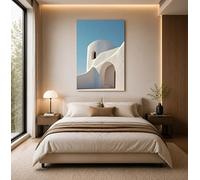 OPLKJHGF Quadro su tela con edificio bianco, stampa di architettura mediterranea, poster decorativo per ingresso (60x90 cm/senza cornice)