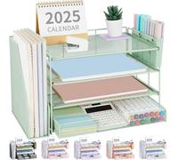 OPNICE Organizer da scrivania, organizer da scrivania a 4 ripiani con cassetto e 2 portapenne, accessori da scrivania per ufficio, organizer per spazio di lavoro per forniture per ufficio (verde)