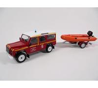 OPO 10 - 1/43 Land Rover Defender Fire Truck con SDIS Indre Rescue Boat - Hachette CPL12 Firefighter Light Vehicle