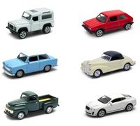 OPO 10 - Set di 6 modellini di Auto, Scala 1:64, 7,5 cm, compatibili con: Bentley, Mercedes, Ford, Land Rover, Volkswagen, TRABANT - Welly LSUP7
