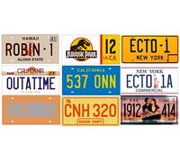 OPO 10 - Set di 9 repliche di Targa per Auto dai Famosi Film Jurassic Ghostbusters Starsky Magnum Titanic e Back TO The Future (PF06)