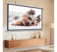 OPOLDBDMAC Schermo per Proiettore A Scomparsa Manuale, Schermo HD Senza Pieghe, con Gancio Rimovibile, per Cinema in Casa, Film, da Parete/soffitto, 40/50/60 Pollici(White,40inch16:9)