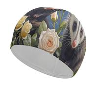 Opossum and Roses - Cuffia da bagno comoda per la riduzione della resistenza e la protezione dei capelli, cuffia da bagno elastica morbida e resistente per mantenere l'acconciatura invariata, per