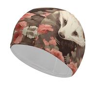 Opossum and Roses - Cuffia da nuoto unisex, per adulti, antiscivolo, comoda, resistente, facile da indossare e togliere, impermeabile, mantiene i capelli asciutti