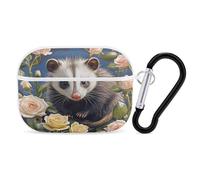 Opossum and Roses - Custodia protettiva antiurto per Airpods Pro di seconda generazione, con moschettone, anti-caduta, colore: bianco