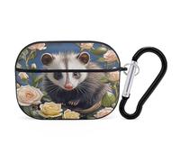 Opossum and Roses - Custodia protettiva antiurto per Airpods Pro di seconda generazione, con moschettone, anti-caduta, colore: nero