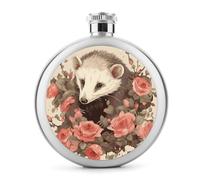 Opossum and Roses - Fiaschetta rotonda da 141,7 g, a prova di perdite, in acciaio inox, portatile, bottiglia di vino o liquore, simpatica fiaschetta per whisky stampata, per uomini e donne, regalo