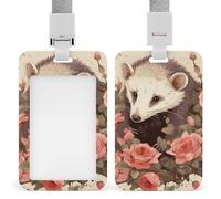 Opossum and Roses - Porta badge con clip per badge con cordino verticale, per lavoro, ufficio, infermiera, insegnante di medicina, donne