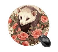 Opossum and Roses Tappetino per mouse per computer, tappetino per mouse rotondo da gioco con base in gomma antiscivolo, tappetino per mouse impermeabile per laptop, ufficio e casa, 20 x 20 cm