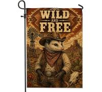 Opossum Bandiera da giardino, cappello da cowboy rustico occidentale Winnowing Nessuno marrone in iuta decorativa su entrambi i lati, bandiere esterne per esterni, patio, prato, portico anteriore