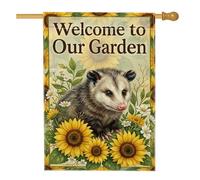 Opossum - Bandiera per casa da giardino, girasole naturale, crisantemo primaverile, in iuta gialla, su entrambi i lati, grande bandiera da giardino per esterni, patio, cortile, prato, ingresso