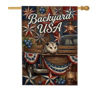 Opossum - Bandiera per la casa, lanterna rustica patriottica con stelle estive in iuta rossa su entrambi i lati, bandiere decorative per esterni, cortile, prato, patio, porta d'ingresso, 71 x 101 cm