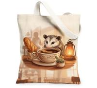 Opossum - Borsa tote in tela da donna, accogliente, rustica, caffè, pane, autunno, marrone, lavabile, riutilizzabile, per tutti i giorni, idee per familiari, amici, colleghi, lettura di amori, 33 x 38