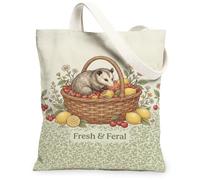 Opossum - Borsa tote in tela da donna, cestino rustico con frutta, verde primavera, lavabile, riutilizzabile, estetica, idea per familiari, amici, colleghi, lettura di amori, 33 x 38 cm