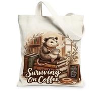Opossum - Borsa tote in tela da donna, fantasiosa, accogliente, per libri, caffè, nessuna marrone, lavabile, riutilizzabile, estetica per lo shopping, Marrone, 13x15 Inch