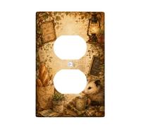 Opossum - Coperture duplex da parete, stile rustico, vintage, lanterna, pane, marrone, plastica, dimensioni standard, doppia presa di corrente, piastra di copertura per casa, soggiorno, nuovo