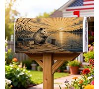 Opossum - Coperture magnetiche per cassetta postale, rustiche naturali, per canna da pesca al tramonto estivo, colore marrone, decorazione per portico anteriore, 53 x 64 cm