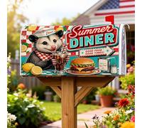 Opossum - Coperture magnetiche per cassetta postale, vintage, retrò, per hamburger, limone, estate, rosso, decorazioni per la casa e il giardino, 53 x 65,5 cm