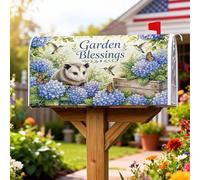 Opossum - Coperture magnetiche per cassette postali, decorazione rustica per cassetta postale da giardino, ortensia, farfalla, primavera, blu, decorazione per cortile, 45,7 x 53,3 cm