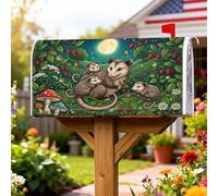 Opossum - Coperture magnetiche per cassette postali, motivo fantasioso ispirato alla natura, lamponi e funghi, protezione per cassetta postale verde estivo, per esterni, 45,7 x 53,3 cm