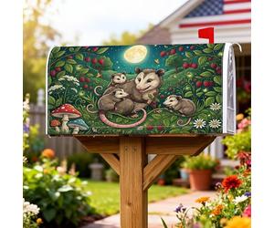 Opossum - Coperture magnetiche per cassette postali, motivo fantasioso ispirato alla natura, lamponi e funghi, protezione per cassetta postale verde estivo, per esterni, 45,7 x 53,3 cm