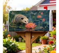 Opossum - Coperture magnetiche per cassette postali, motivo natura, ninfea, fiore, libellula, primavera, verde, protezione per cassetta postale, decorazione per porta d'ingresso, 45,7 x 53,3 cm