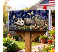 Opossum - Coperture magnetiche per cassette postali, rustiche, con farfalle, fiori di campo, primavera, blu navy, protezione per la decorazione della porta d'ingresso, 45,7 x 53,7 cm