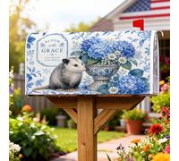 Opossum - Coperture magnetiche per cassette postali, rustiche, ortensie, crisantemo, primavera, blu, decorazione per giardino, cortile, 45,7 x 53,3 cm
