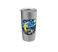 Opossum di notte stellata impressionista che dorme sulla luna crescente Bicchiere termico in acciaio inox doppia parete