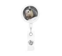 Opossum in Snow Porta badge retrattile con clip a coccodrillo portachiavi, clip per badge, leggero, retrattile, porta badge divertente per infermieri, insegnanti, impiegati