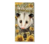 Opossum - Striscione per porta di benvenuto, opera d'arte rustica con animali, decorazione da giardino con girasole per primavera ed estate, decorazione per portico anteriore, per interni ed esterni