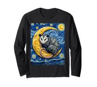 Opossum su Una Mezzaluna Van Gogh Notte Stellata Style Art Maglia a Manica