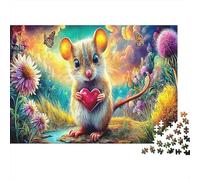 Opossum sul Ramo Carta spessa Topolino con cuore nel prato di margherite Puzzle per principianti attività rilassante 38x26cm/1000 pezzi