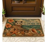 Opossum - Zerbino di benvenuto, con stella marina e conchiglia, stile rustico, estivo, lavabile, a basso profilo, per casa, interni ed esterni, decorazione per portico, 73 x 43 cm