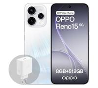 OPPO Reno15 5G Smartphone Android, 8+512GB, Display AMOLED 6.59" 120Hz HDR10+, Ritratto Telefono Vibe 3.5X, Batteria 6500mAh, Snapdragon 7 Gen 4, IP69, con Caricatore 80W SUPERVOOC, Aurora White