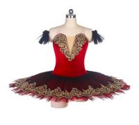 OPPOQ Vestito da Tutu di Balletto Professionale per Ragazza Vestito da Pancake Nero del Lago dei cigni Ballerina Costumi di Danza per Feste Balletto,Rosso,130