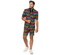 OppoSuits Abiti Estivi da Uomo in Diverse Stampe - Include Pantaloncini, Giacca a Maniche Corte e Cravatta, Arcobaleno Selvaggio., 46