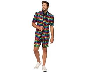 OppoSuits Abiti Estivi da Uomo in Diverse Stampe - Include Pantaloncini, Giacca a Maniche Corte e Cravatta, Arcobaleno Selvaggio., 46