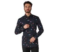 OppoSuits Camicia da uomo con bottoni, vestibilità aderente, maniche lunghe, Maglietta Ls Pac-man, L