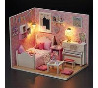 OPPWONG Casa delle Bambole Fai-da-te, Casa delle Bambole in Legno in Miniatura per Bambini, Giocattolo Creativo Fai-da-te con Luce LED, Ideale per il Regalo di Compleanno Interazione Genitore-figlio