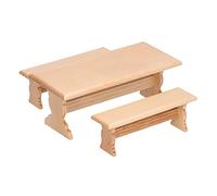 OPPWONG Mobili per la Casa delle Bambole, Tavolo Lungo in Legno e 2 da Banco Mobili per Bambole Mobili in Miniatura Mobili da Bambola Set per 1:12 per Bambole in Miniatura (Colore di legno)