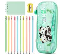 OPPZZIT 10 Pezzi Matite HB con Gomma da Cancellare, Matita Triangolare per Bambini con Astuccio Panda Kawaii & Quaderno, Gadget Compleanno & Regali Bambini 4 5 6 7 8 9 Anni