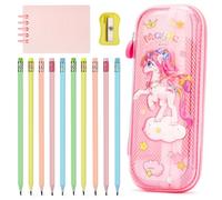 OPPZZIT 10 Pezzi Matite HB con Gomma da Cancellare, Matita Triangolare per Bambini con Astuccio Unicorno Bambina & Quaderno, Regalo Bambina 4 5 6 7 8 9 Anni, Rosa