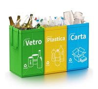 Opret Borse Raccolta Differenziata 30L, 3 Contenitori Raccolta Differenziata Interno, Bidoni Differenziata da Interno per Il Riciclaggio di Carta, Plastica e Vetro